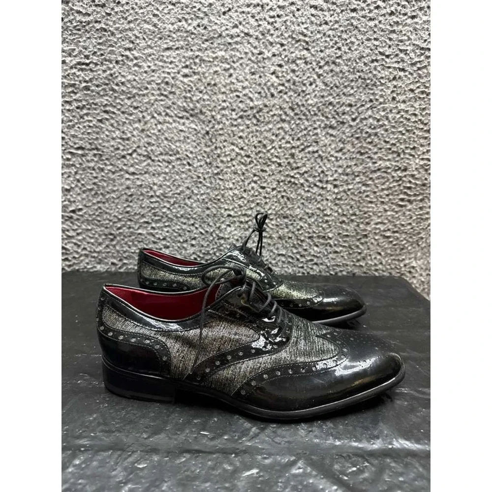 Jean-Michel Cazabat Lace-Up Leather Wingtip Oxfords Black Mens Size 41.5‎ EU